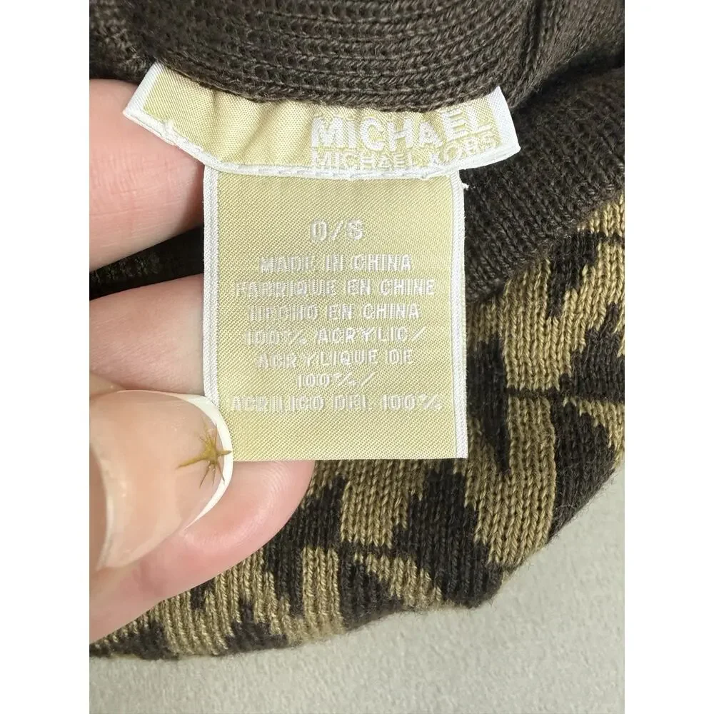 Michael Kors Women’s Brown Logo Jacquard Cuffed Beanie Winter Hat One Size NWT